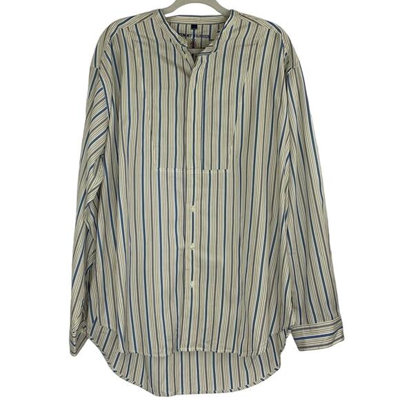 Tommy Hilfiger stripped collarless button up Long Sleeve men's shirt size XL - Picture 1 of 12